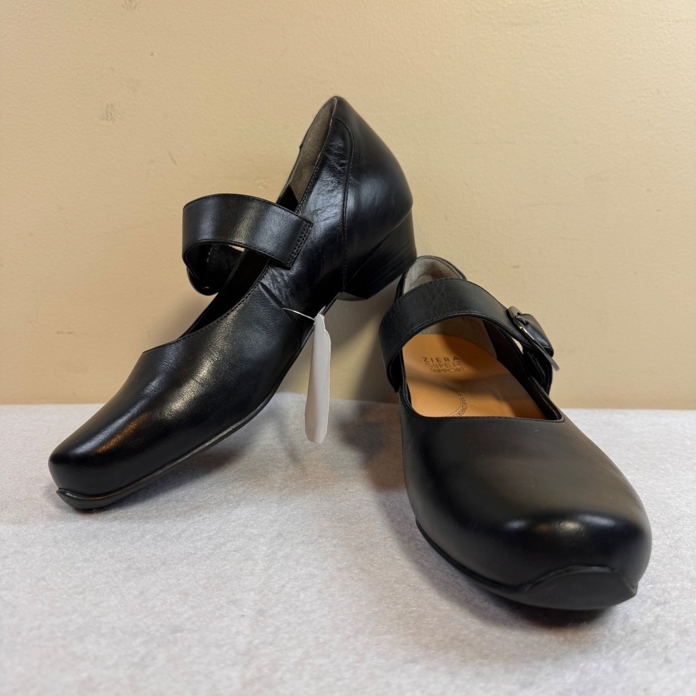 Ziera Candy Black Leather Mary Jane Super Support Buckle Pumps 9.5/40 Wide